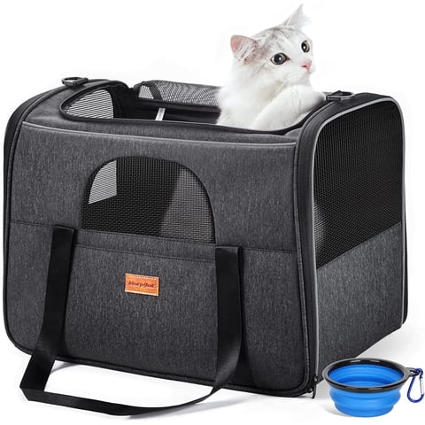 Cat Carrier MORPILOT® Extra Large Cat Bag with Water Bowl, Dual-Sided Cushion,Secure Buckle ,Travel Puppy Carrier Cat Carrier for Small Medium Large Dogs Cats up to 25LB- Gray