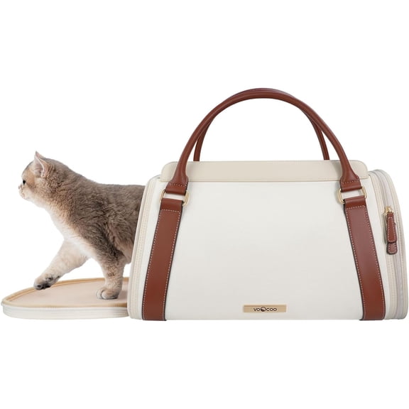 Cat Carrier for Medium Large Cats, Dog Purse Pet Carrier PU Leather Bag for Small Dogs Puppy Rabbit, Portable Travel Handbag Airline Approved Soft-Sided Carriers with Pockets Up to 20 Lbs