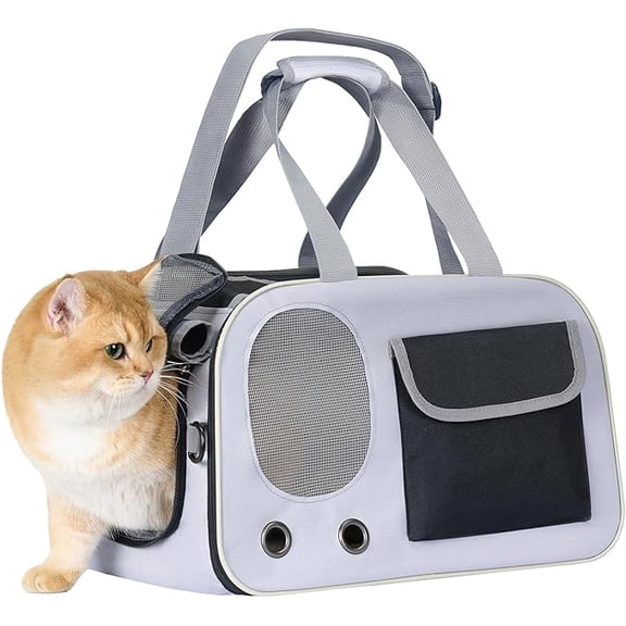 Cat Carrier, Pet Carrier Large Capacity Foldable Travel Bag with Transparent Window, Portable Breathable Small Dog Handbag for Hiking and Shopping, Premium PU Leather