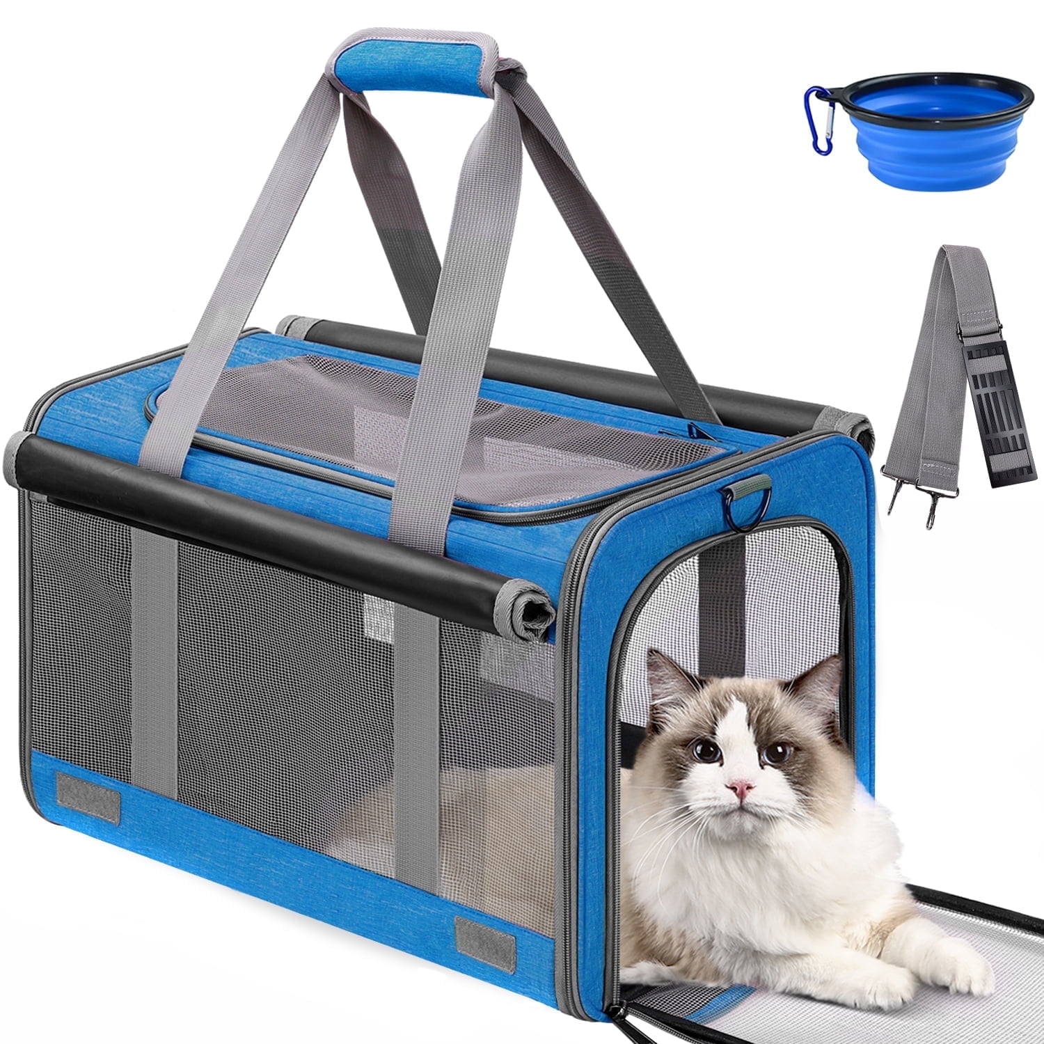 CshidWorld Large Cat Carrier, Soft-Sided, Collapsible, with Bowl ...
