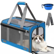 Cat Carrier, Pet Carrier for Large Cats, Soft-Sided Cat Carrier with a Bowl/Front Storage Bag for Small Medium Cats Dogs up to 20lbs, Collapsible Car Travel Cat Carrier, TSA Approved(Blue)