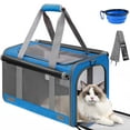 thumbnail image 1 of Cat Carrier, Pet Carrier for Large Cats, Soft-Sided Cat Carrier with a Bowl/Front Storage Bag for Small Medium Cats Dogs up to 20lbs, Collapsible Car Travel Cat Carrier, TSA Approved(Blue), 1 of 7