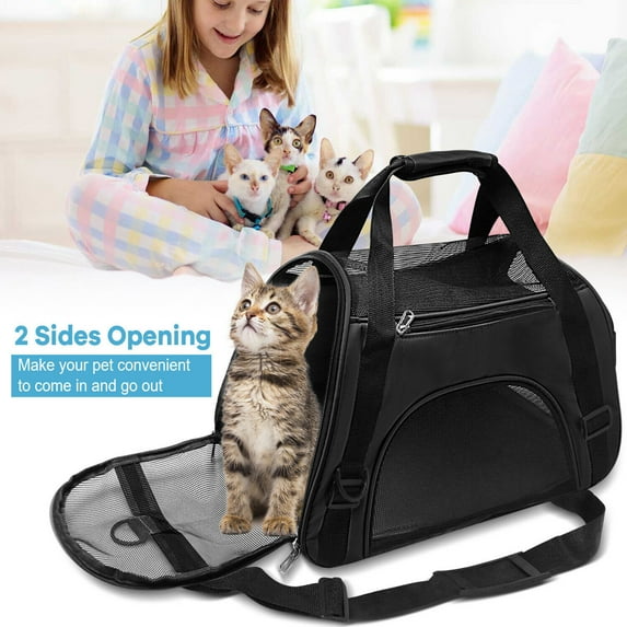 Cat Carrier, Pet Carrier for Medium Cats 11bs, Dog Carrier for Small Dogs, Collapsible Cat Bag Carrier for Travel & Car, Black