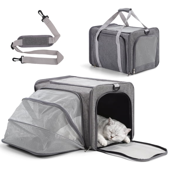 Expandable Cat Carrier, Airline Approved Soft Sided Collapsible Pet Travel Carrier,Portable Travel Bag for Cats,Small Dogs,Grey