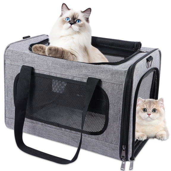 Cat Carrier Pet Travel Carriers for Large Cat and Small Dog Puppy, Kitten Carriers Soft Sided, Collapsible Washable Pet Bag 18.5 * 11.8 * 11.8 Grey