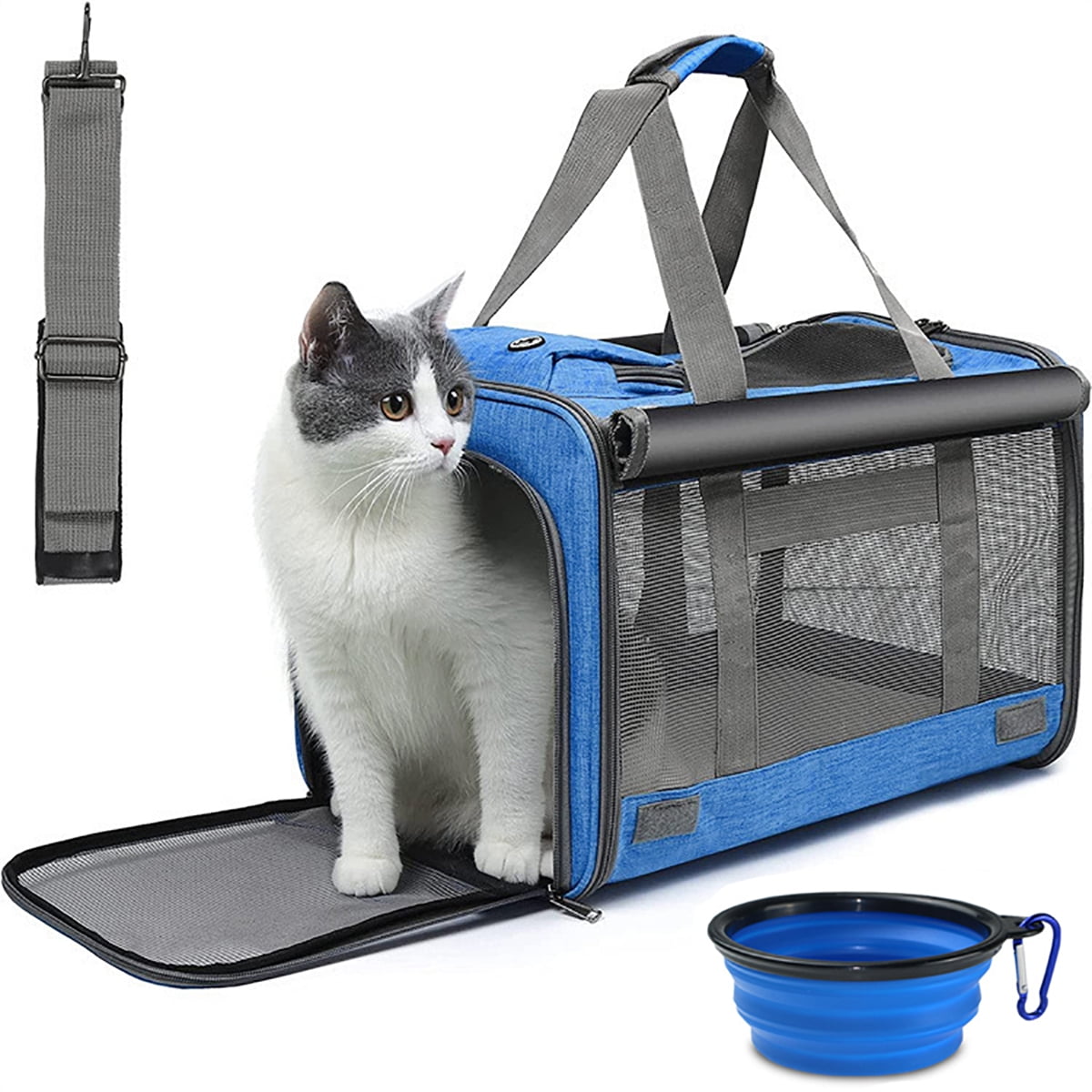 Cat Carrier Pet Large Cat Carrier for Small Medium Dogs Cats under 25lbs  with a Bowl, Mat, TSA Airline Approved 