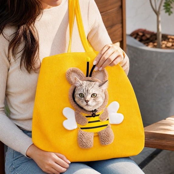 Cat Carrier Tote Bag Canvas, Pet Shoulder Bag with Head Out, Portable Cat Travel Handbag for Small Cats