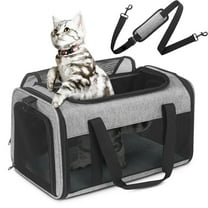 Cat Carrier, 17"x11"x11" Soft Cat Carriers for Small Cats and Dogs Up to 15 Lbs, Top Open Portable Pet Carrier with Anti-Scratch Mesh for Travel-Gray