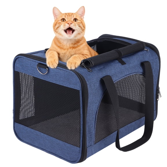 Cat Carriers Pet Carrier for Medium / Large Cats, Small Dog Carrier Soft Sided, Collapsible Travel Puppy Kennel Navy