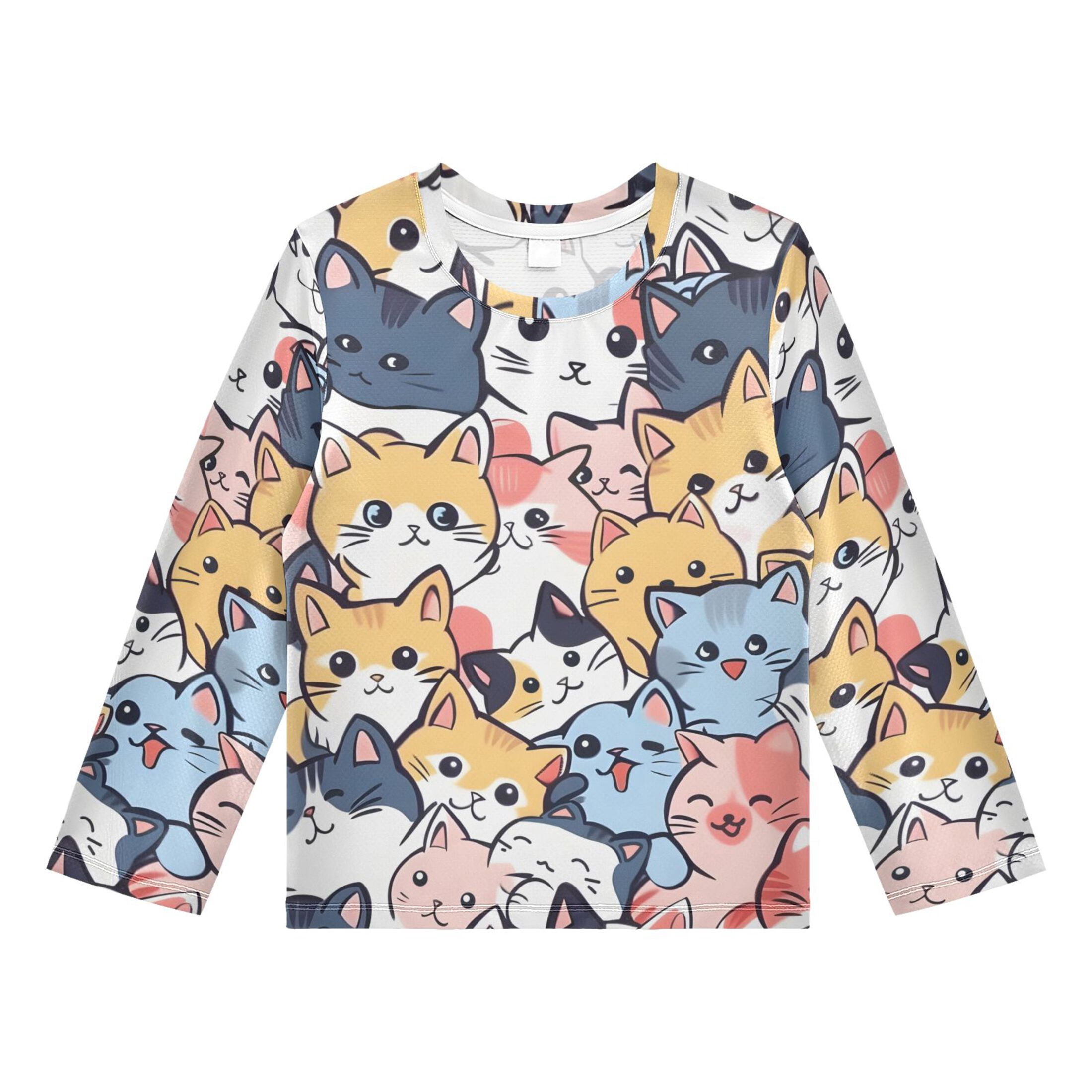Cat Cartoon Pattern Boys' Rash Guard Shirts UPF 50 Plus Sun Protection ...
