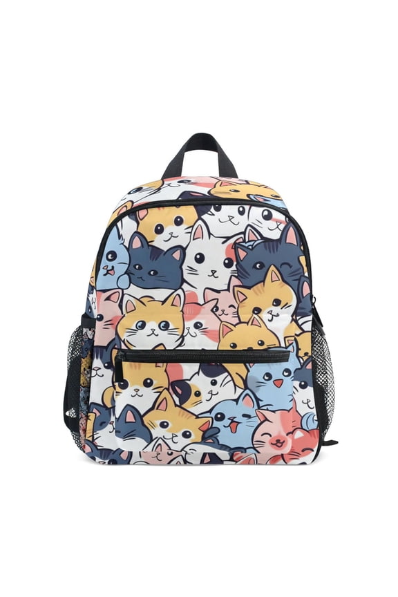 Cat Cartoon Pattern Mini Backpack Cute Small Backpack with Chest Strap and Whistle Ages 3-8