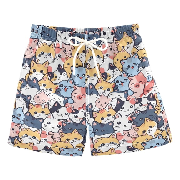 Cat Cartoon Pattern Swim Trunks Quick Dry Beach Pool Board Shorts Lightweight Stylish Print Sizes 2T to XL