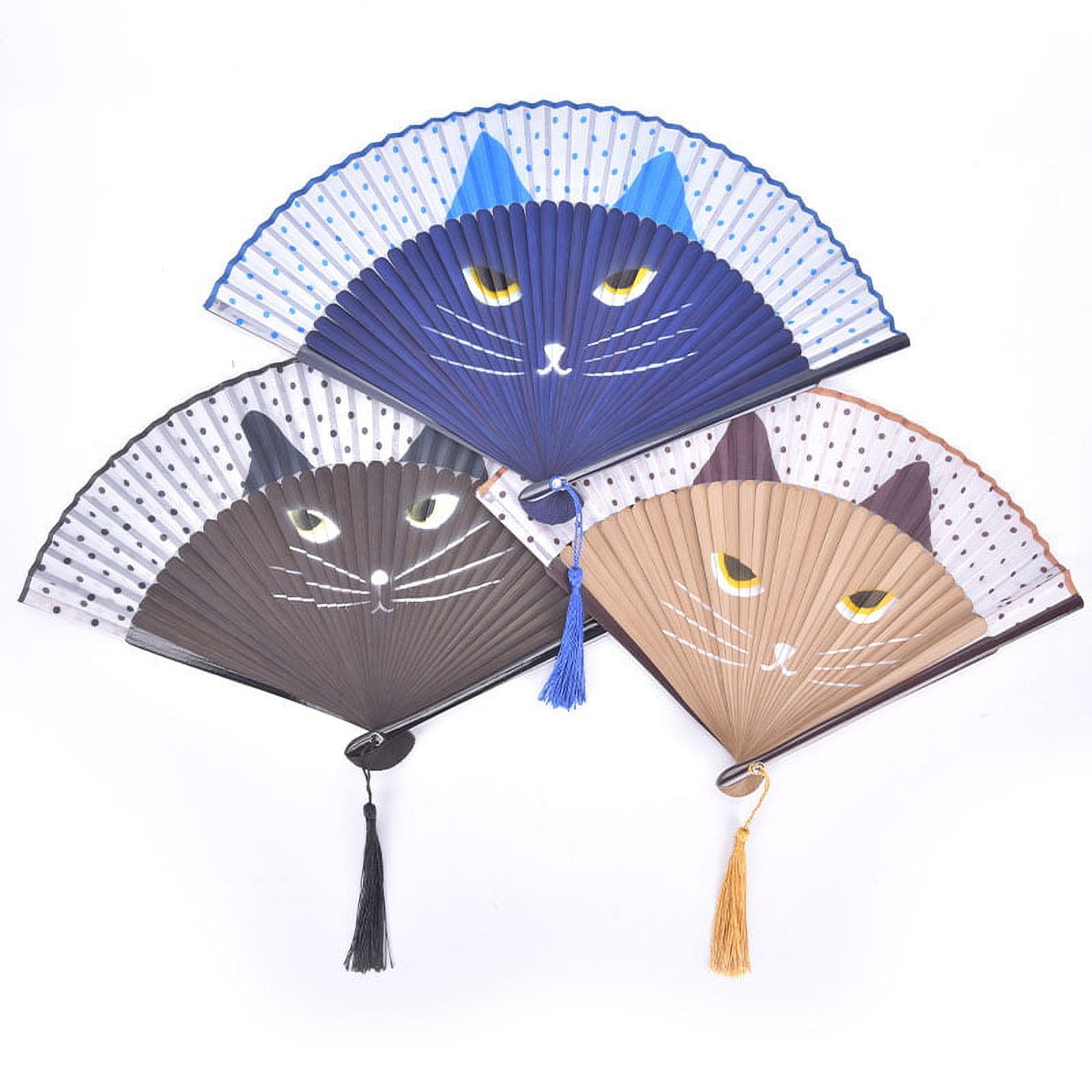 Cat Cartoon Silk Fashionable Japan Style Hand Fans Popular Handheld ...