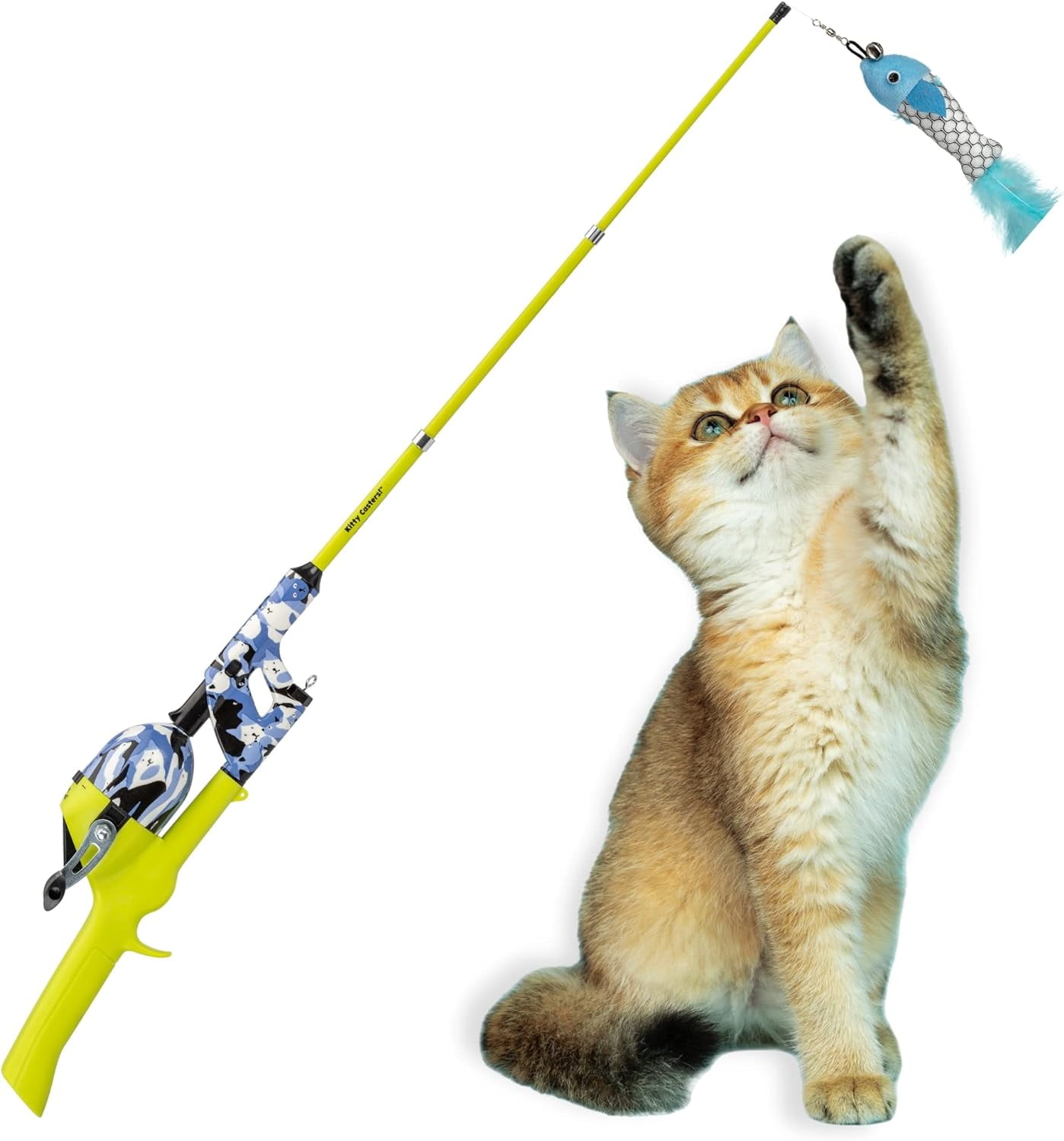 Cat Caster Fishing Pole Toy | Tangle Free, Retractable & Easy to Store. Includes Two Interchangeable Teaser Toys | The Ultimate Gift for Kitty Lovers