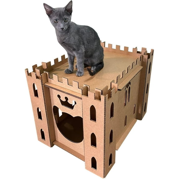 Cat Castle, 200 lb. Test Corrugated Cardboard, Cat Playhouse for Indoor Cats