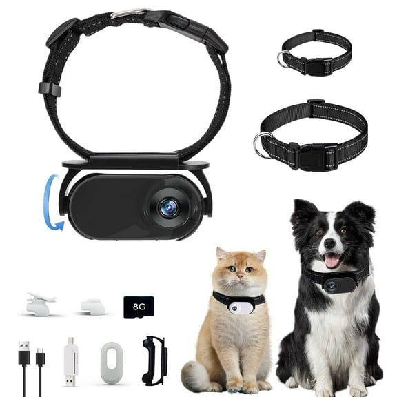 Cat Cat Camera Collar With 8GB Memory Card Wireless Small Sports Cam With Video Record 1080P High-Clear Body Camera For Pets Indoors/Outdoors