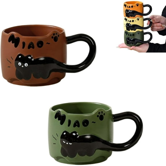Cat Cat Stacked Cup, Cute Ceramic Feline Coffee Mugs, Funny Animal Stacking Cups, Gifts for Catlovers (2pcs-a)