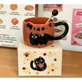 thumbnail image 1 of Cat Cat Stacked Cup, Cute Stackable Coffee Mugs with Funny Cartoon Cats Designs, 4 Styles Cute Ceramic Feline Coffee Mugs with Spoon, Gifts for Catlovers Women (Brown), 1 of 8