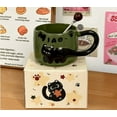 thumbnail image 1 of Cat Cat Stacked Cup, Cute Stackable Coffee Mugs with Funny Cartoon Cats Designs, 4 Styles Cute Ceramic Feline Coffee Mugs with Spoon, Gifts for Catlovers Women (Green), 1 of 7