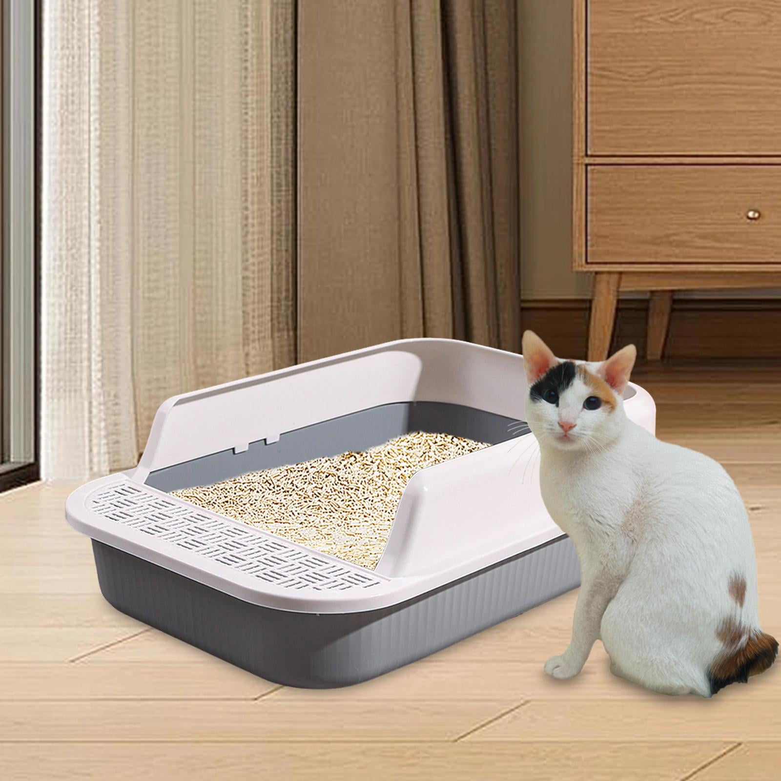 Cat , Cat Toilet, Cat Bedpan, Anti Splashing Detachable Cat Sand Basin, High Sided Sturdy Kitty Litter Pan, Open Top Pet Litter Tray White and Gray