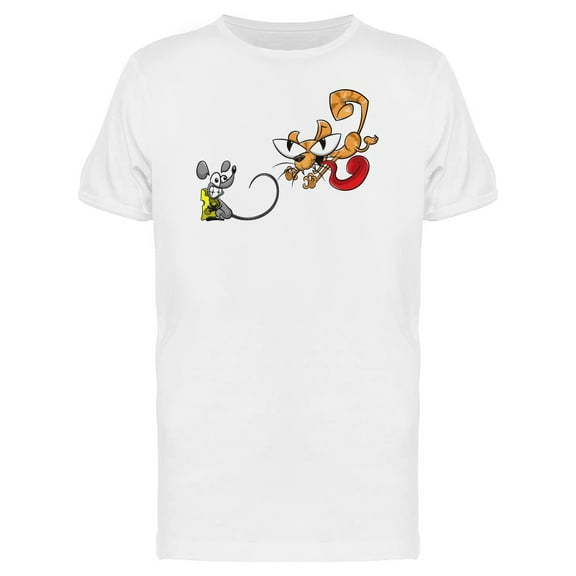 Cat Catching A Mouse Cartoon T-Shirt Men -Image by Shutterstock, Male Small