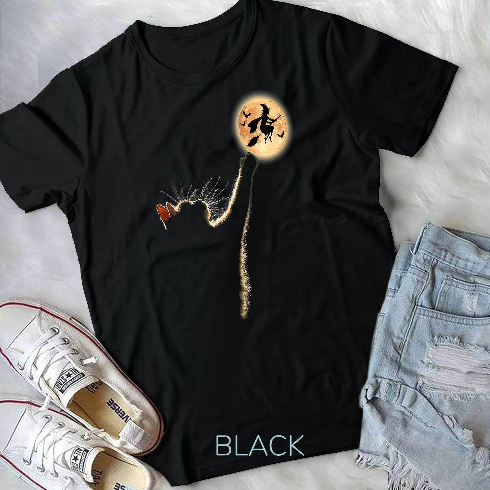 Cat Catching The Moon Funny Halloween Costumes TShirt Unisex Tshirt