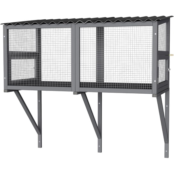 Cat Catio, Cat Window Box for Multiple Indoor Cats, Catio Pet Perch with Metal Mesh Locking Side Door, Wooden Enclosure Window All Weather Use 360° Enjoying Outdoors (Gray, Large)