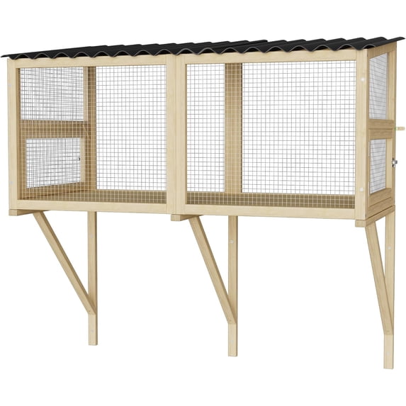 Cat Catio, Cat Window Box for Multiple Indoor Cats, Catio Pet Perch with Metal Mesh Locking Side Door, Wooden Enclosure Window All Weather Use 360° Enjoying Outdoors (Original Wood, Large)