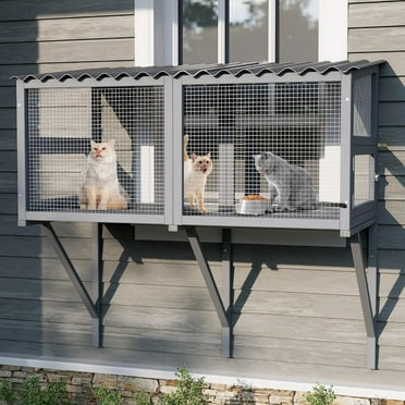 Cat Catio, Cat Window Perch for Large Cats - Catio Outdoor Cats Enclosure Windows, Patio Window Box Hommock for Sunbathing, Napping, Outside Wooden Catios for Indoor Kittens (Gray)