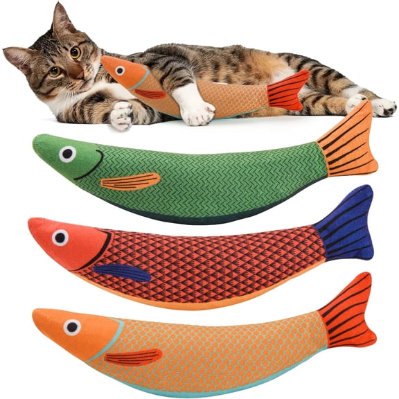 Cat Catnip Toys, 3PCS Catnip Fish Toy for Cats, Cat Kicker Toys with Crinkle Sound, Interactive Plush Soft Cat Toys for Indoor Cats and Kittens