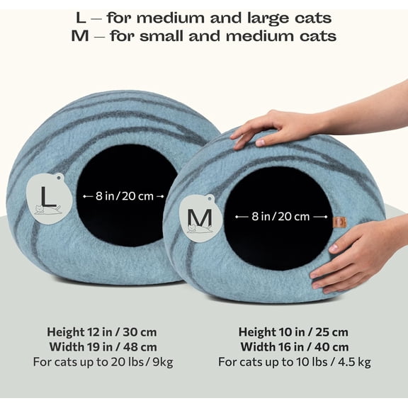Cat Cave – Premium Felt Cat Bed for Indoor Cats, Handmade Merino Wool (Aquamarine, Large)