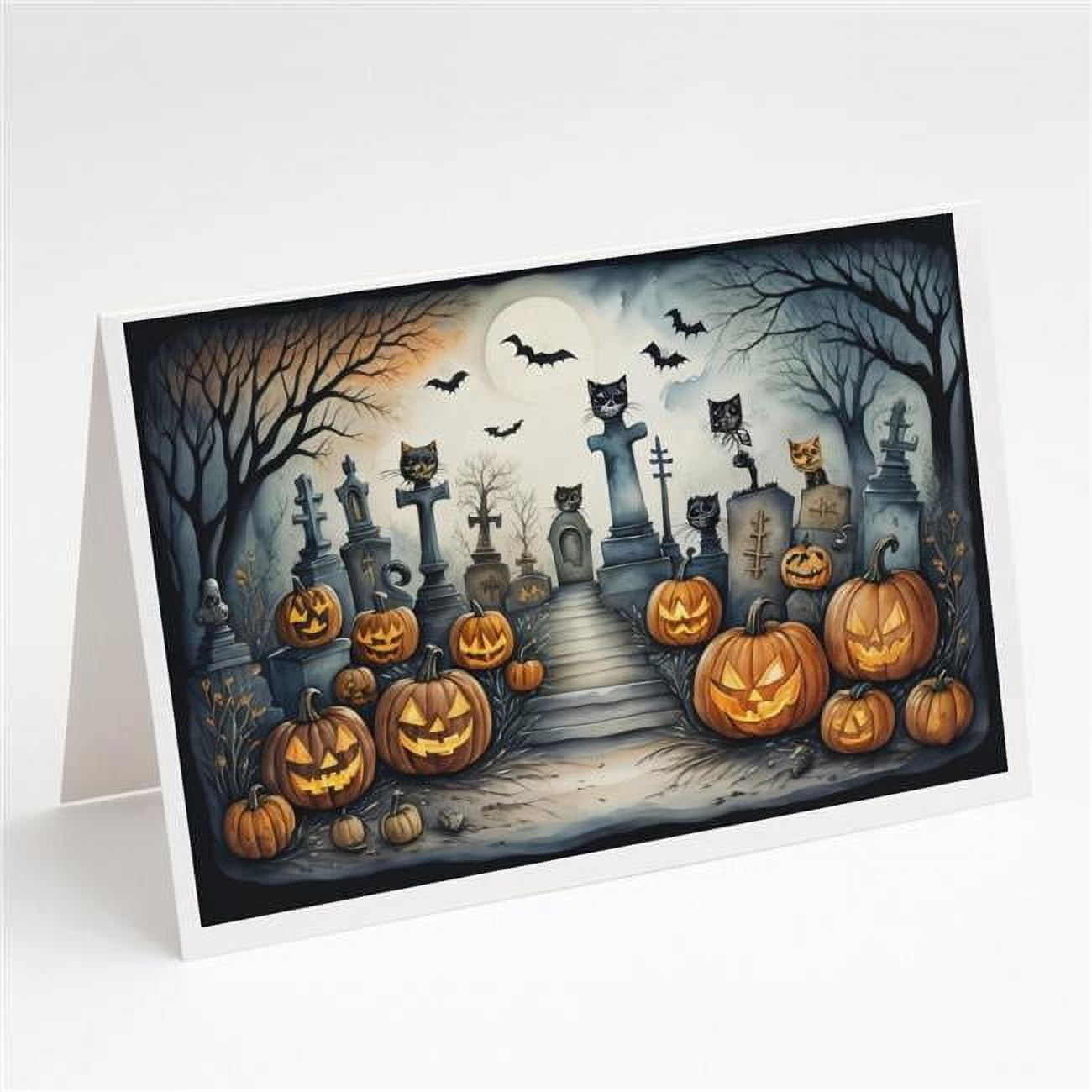 Cat Cemetery Spooky Halloween Greeting Cards and Envelopes Pack of 8 7 in x 5 in