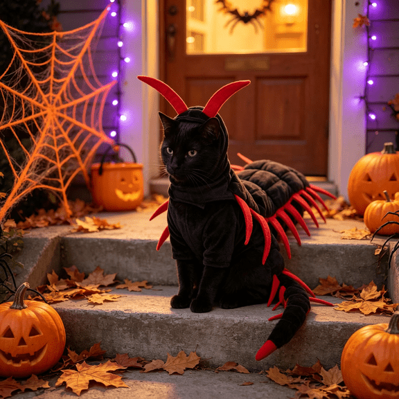 Cat Centipede Halloween Costume, Creepy Multi-Leg Pet Hooded Outfit for Small Dogs, Cats & Party Cosplay