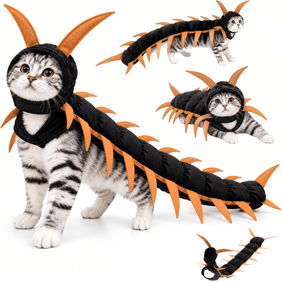 Cat Centipedes Costume Halloween Decoration, Cat Halloween Costumes, Adjustable Funny Padded Body Cat Costumes Halloween Decor for Pet,Gold