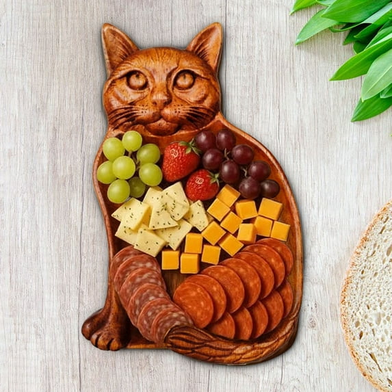 Cat Charcuterie Platter - Novelty Serving Tray Board for Cheese Meats Fruit - Animal Themed Fruit Bread Board - Food Platter Home Decorative Ornament (Cat)