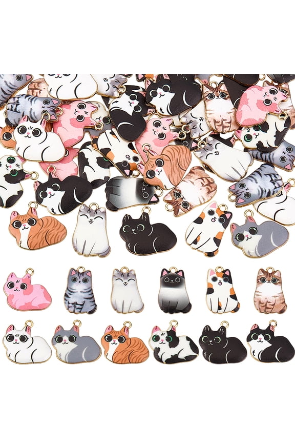 Cat Charms Enamel Alloy Cat Pendants Colorful Metal Mini Anamal Pet Dangle Charms for Bracelets Necklace