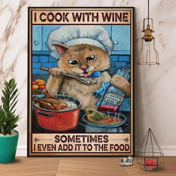 Cat Chef I Cook With Wine Paper Poster No Frame Matte Wall Art Decor 11 x 17 Inch Poster