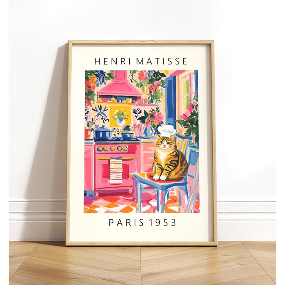 Cat Chef Print, Kitchen Wall Art, Unframed Paper Poster 8x10in