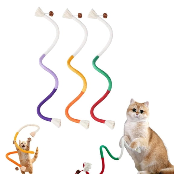 Cat Chew Ropes 3pcs, Cat toys for Indoor Cats with Refillable Natural Catnip, Safe Teeth Cleaning Chew toys, Interactive Kitten Nip toys and All Breeds (23.62 Inches), Purple,Red,Orange,