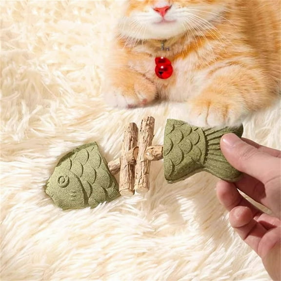 Cat Chew Toy - 6.7 x 2.6in, Natural Fishbone Shape with Catnip & Silvervine for Dental Activity, Multi-Flavor(Green)