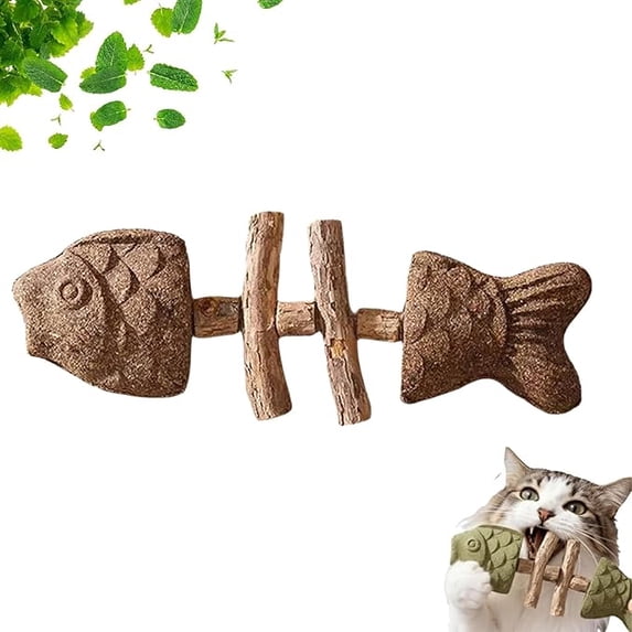 Cat Chew Toy, Interactive Cat Toy with Catnip, Dental Care for Cats, Teething Toy for Indoor Cats, Fish Bone Shape in Mixed Flavors 16x6 cm