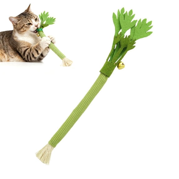 Cat Chew Toy with Bells, Handmade Adorable Cat Chew Toy, Green Vegetables Interactive Resistant Toys for Cats Teething Training