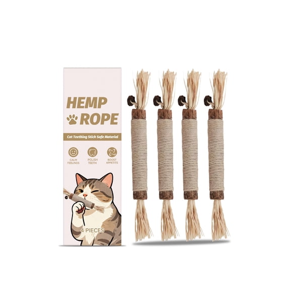 Cat Chew Toys 4-Piece Set with Silvervine and Catnip, Natural Teeth Grinding Sticks for Dental Health, Stress Relief Toys for Indoor Cats and Feline Enrichment Activities