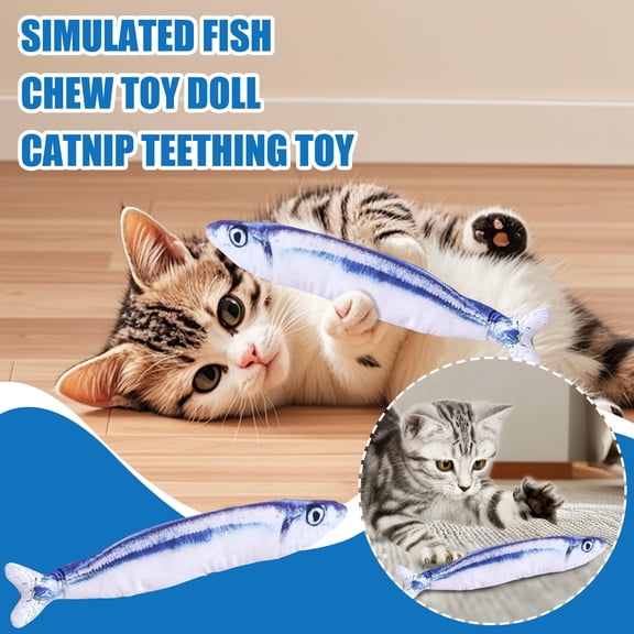 Cat Chewing Toy, Cat Teething Toy, Catnip Infused Teaser Wand, Fish Shaped Design - With 8Inch Length, Zipperless, Catnip Infused, Chewing & Teething - For Cat Owners, Indoor