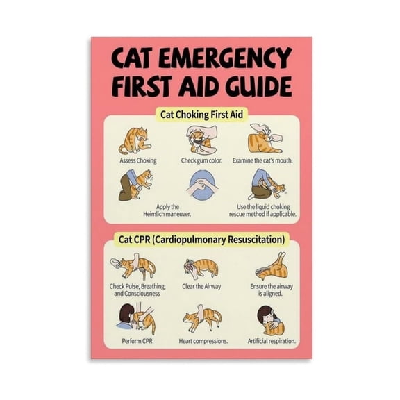 Cat Choking CPR Emergency Response Guide Canvas Print Wall-Art for Classroom Office Aesthetic
