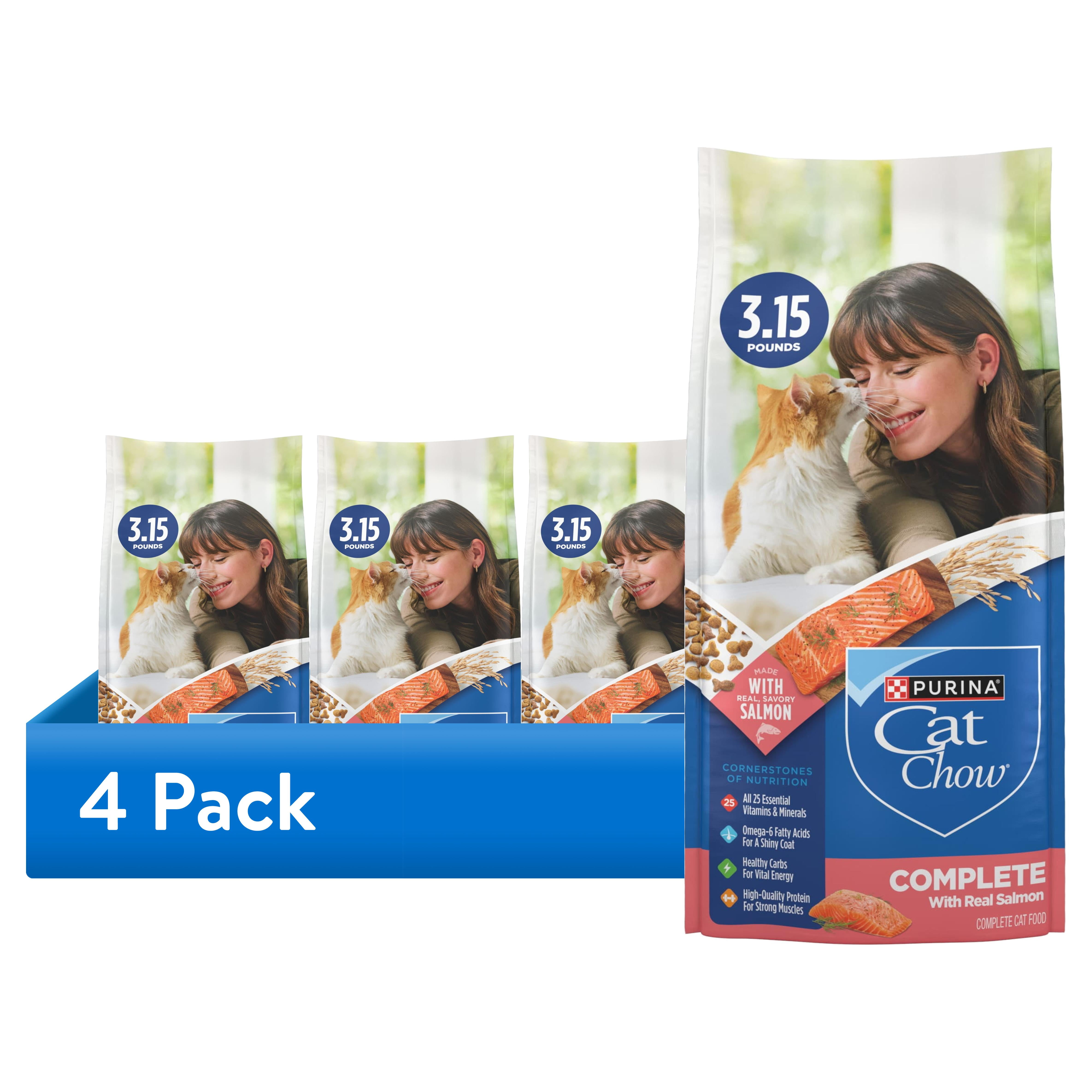 (4 pack) Purina Cat Chow Complete High Protein Dry Cat Food with Real Salmon, 3.15 lb Bag