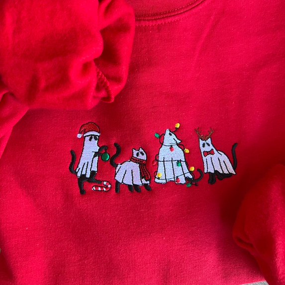 Cat Christmas Embroidered Sweatshirt