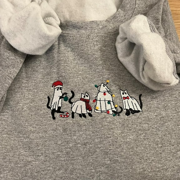 Cat Christmas Embroidered Sweatshirt
