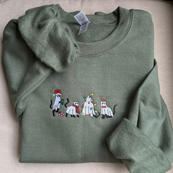 Cat Christmas Embroidered Sweatshirt