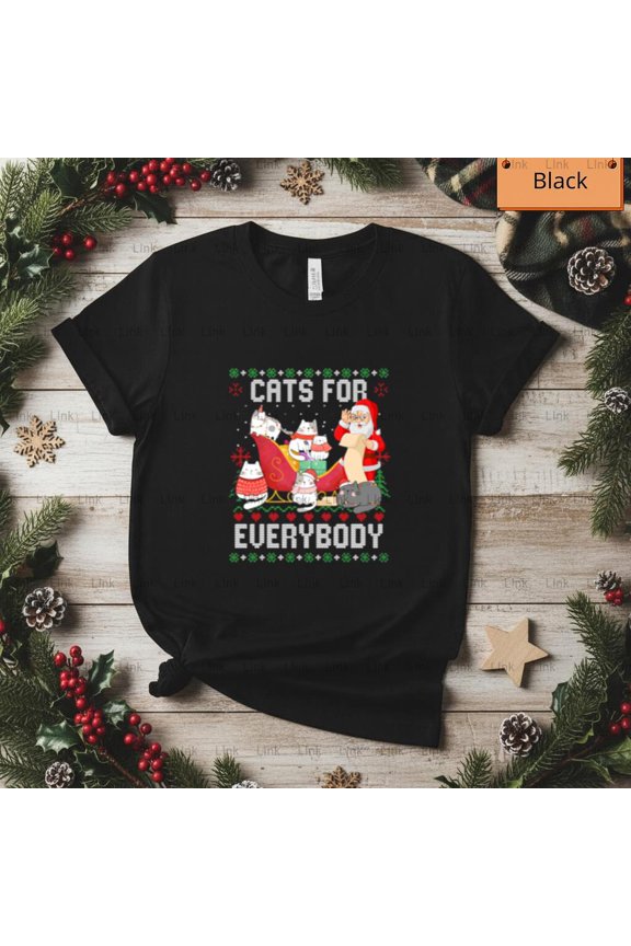 Cat Christmas Light Reindeer Saint Nick Cat Lover Unisex T-Shirt, up to size 5XL